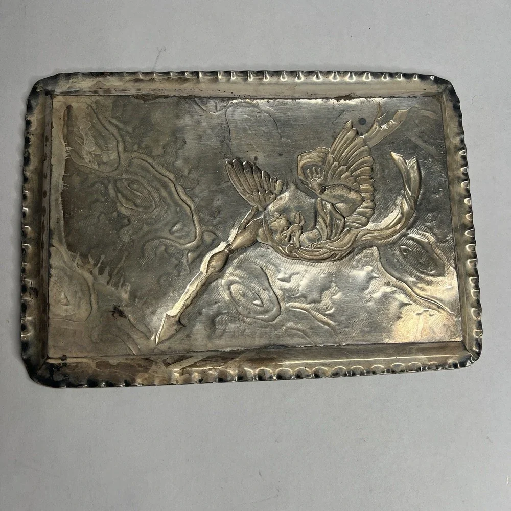 Antique Derby S.P. International Silver Plate Embossed Dresser Tray Trinket